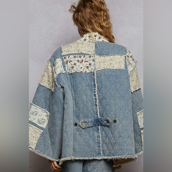 Patchwork Denim Jacket with Floral Accents - Picture 3 of 4